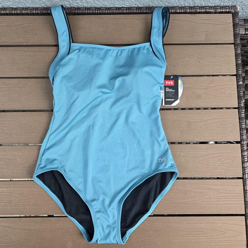 TYR Women's Durafast Storm Square Neck Controlfit One Piece Swim Sz 12 New